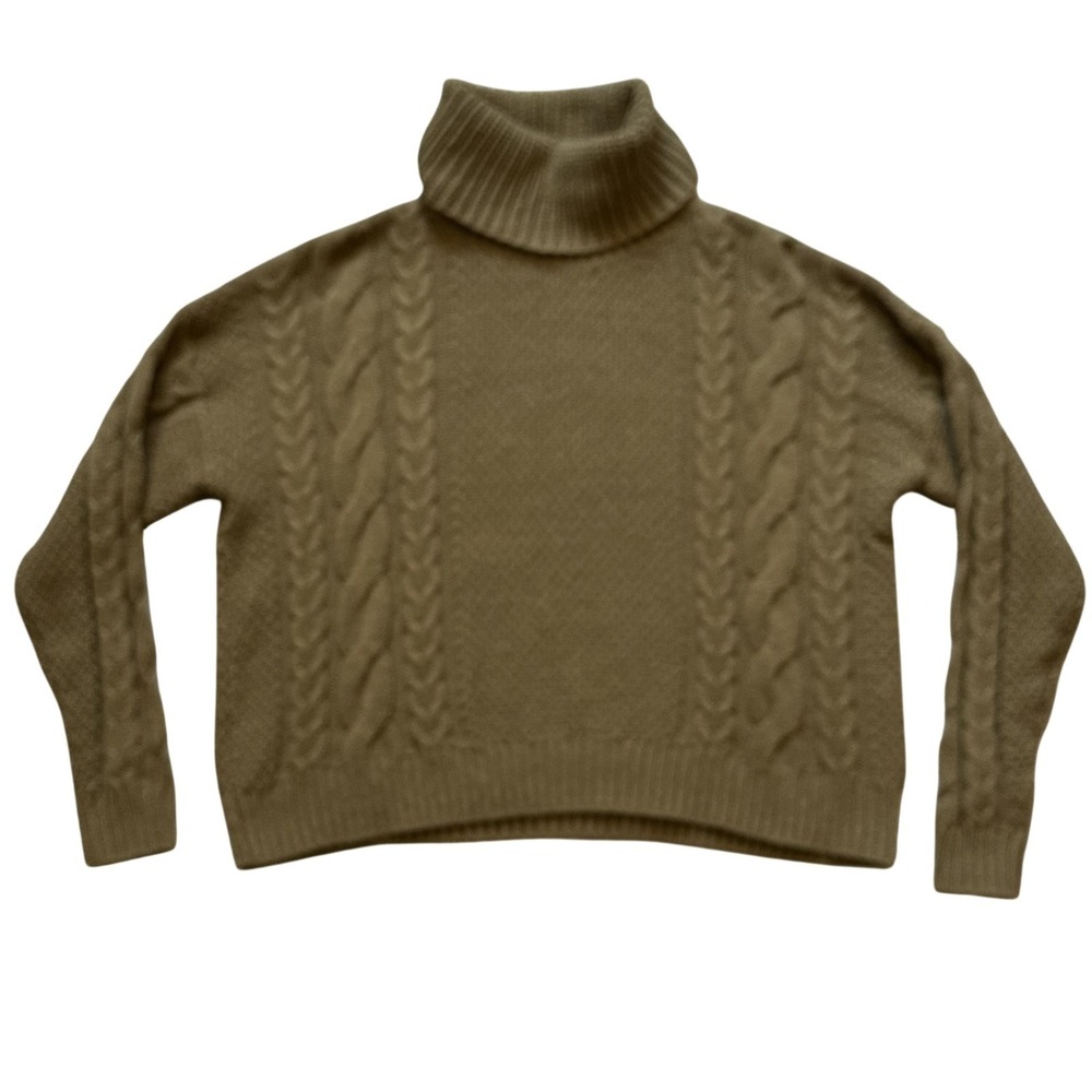 Madewell Sweater Womens Medium Green Cable Knit Turtleneck‎ Pullover Heavyweight